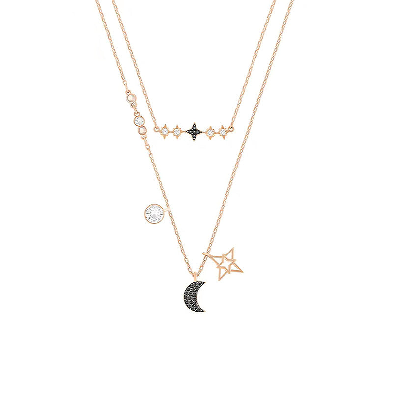 Swarovski Crystal Fashion Layered Star & Moon Necklace