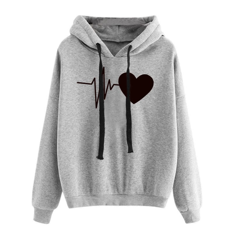 Heart Print Women’s Long Sleeve Streetwear Hoodie