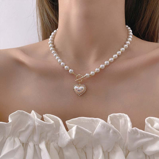 Korean and Japanese Heart Pearl Necklace for Women