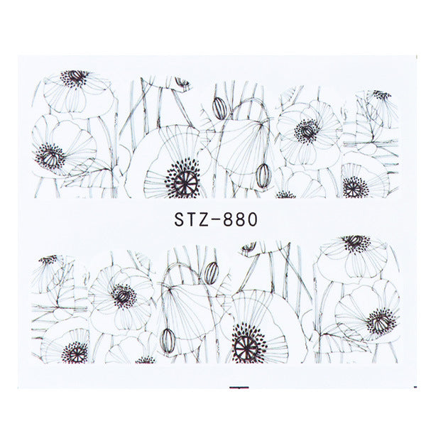 Nail Art Stickers - Black Line & Ink Petal Design