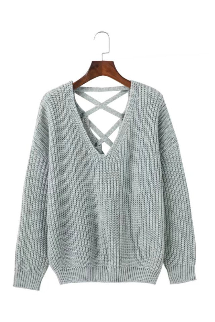 Fall Fashion Women’s Knit Sweater with Cross Back Design