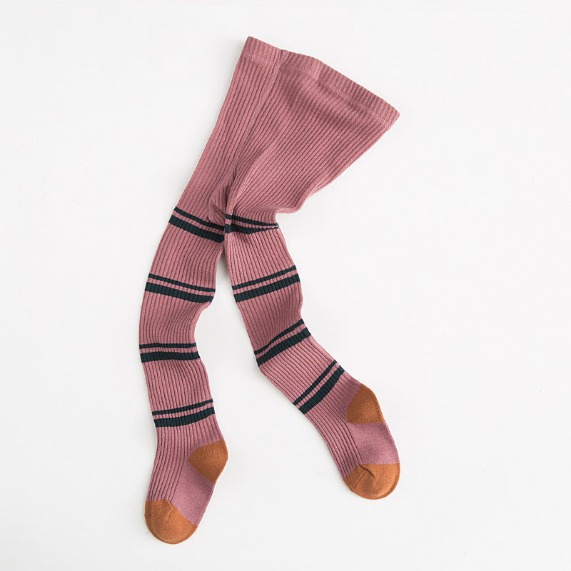 Striped Color Block Cotton Tights for Girls