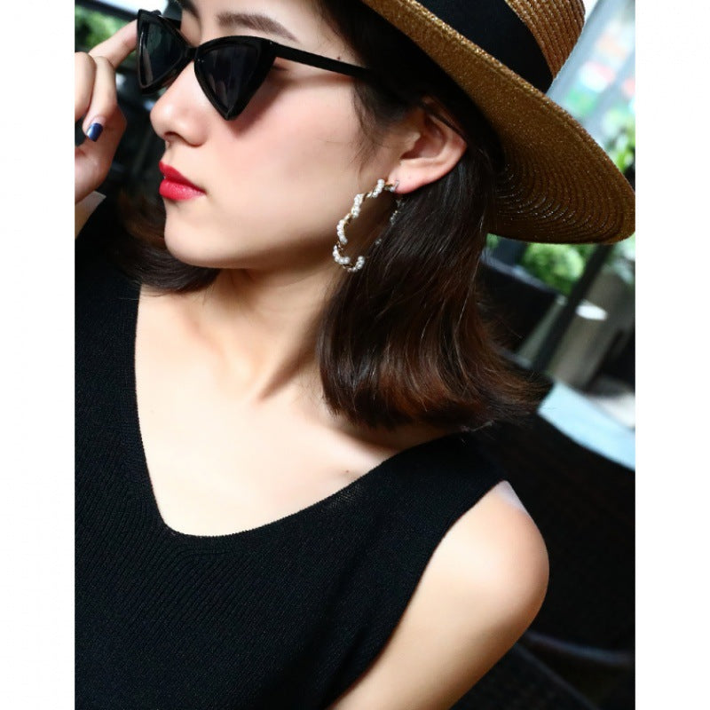 Metal Pearl Drop Earrings