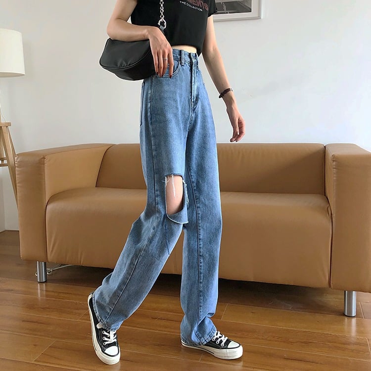 Women's Summer High Waist Ripped Loose Jeans