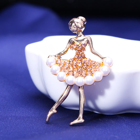 Fashion Alloy Dancing Girl Rhinestone Brooch Pin