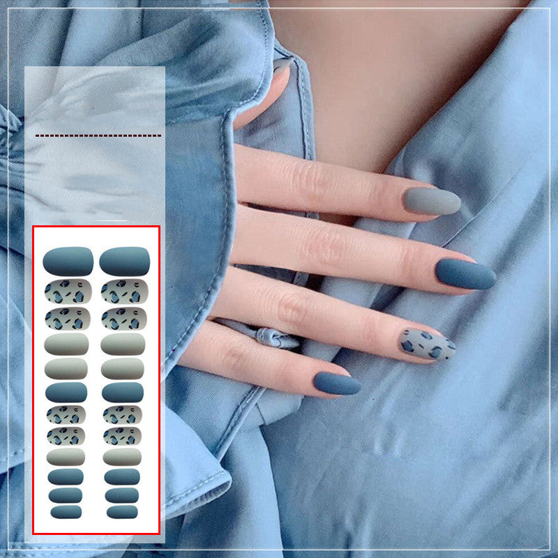 Frosted Blue Leopard Round Head Fake Nail Patches