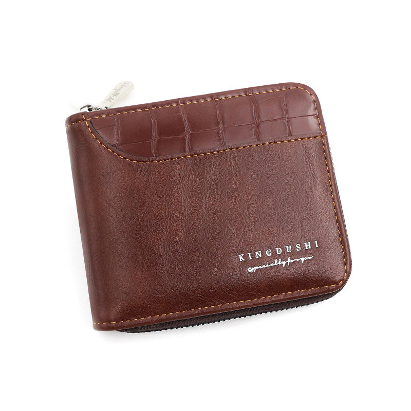 Men's Business Zipper Wallet with Stone Texture Design