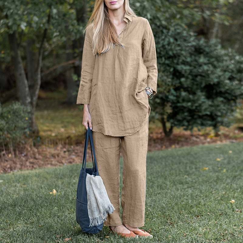 2023 Elegant Casual Loose Shirt and Wide Leg Pants Set