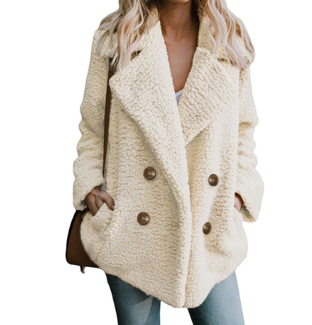 Women’s Plush Pocketed Coat with Lapel Design