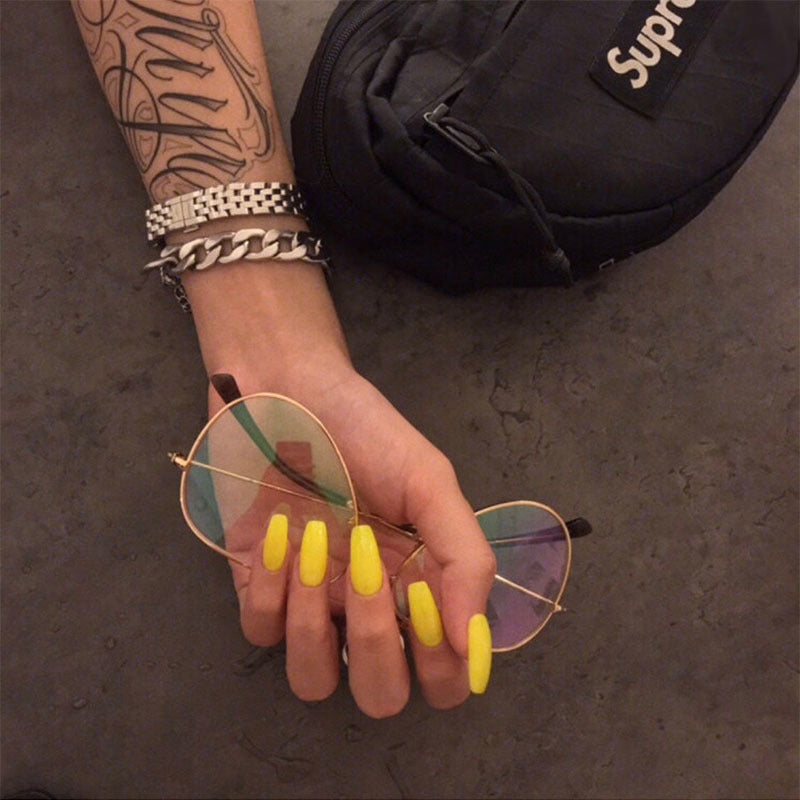 Lemon Yellow Ballet Fake Nails - Wearable Nail Tips