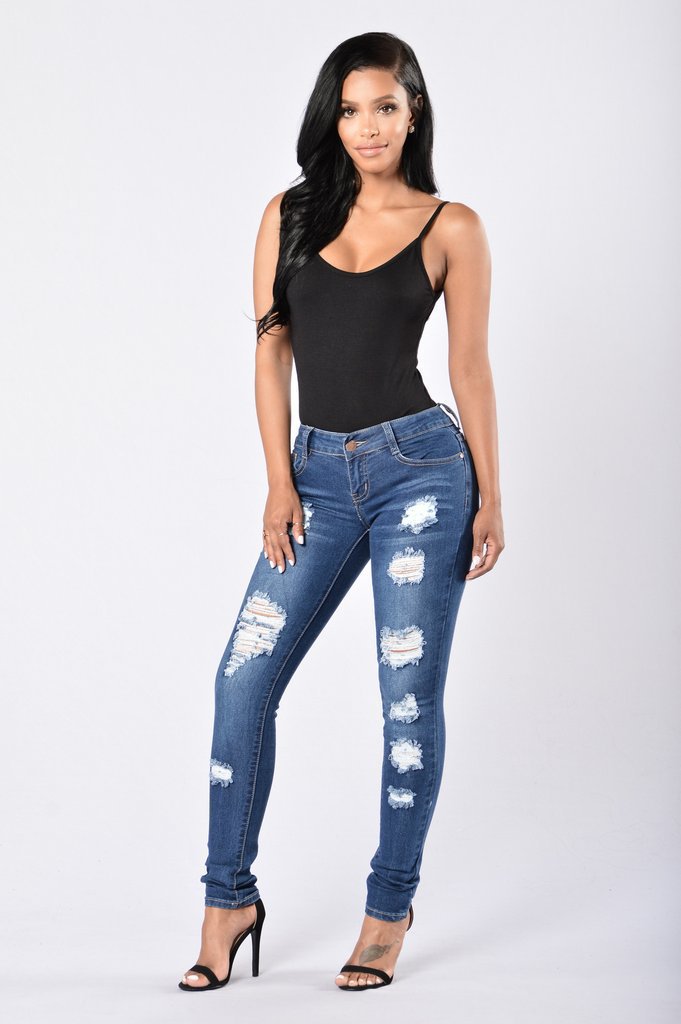 Women's Ripped Denim Trousers - Fashion Trend Pants