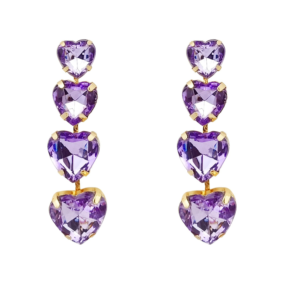 Heart Earrings Multi-Layered Crystal Dangle Drop Earrings for Women Rhinestone Love Heart Statement Earrings Jewelry for ValentineS Day Gifts(purple)