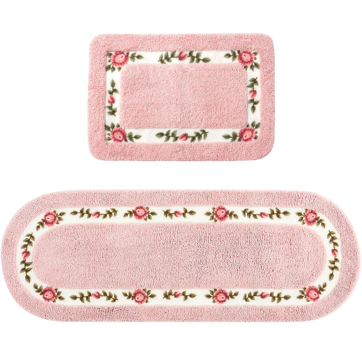 Drydiet 2 Pcs Rose Flowers Coquette Bathroom Rugs Set Coquette Bathroom Bedroom Living Room DecorFloral Flower Rugs for Bedroom Non Skid Absorbent Romantic Rose Flower Area Rugs 2 Shapes(PinkSmall)