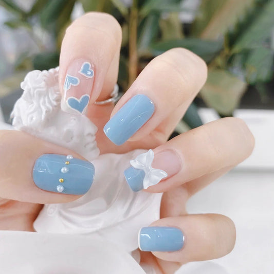 Creamy Blue Love Valentine's Day Gel Nail Art