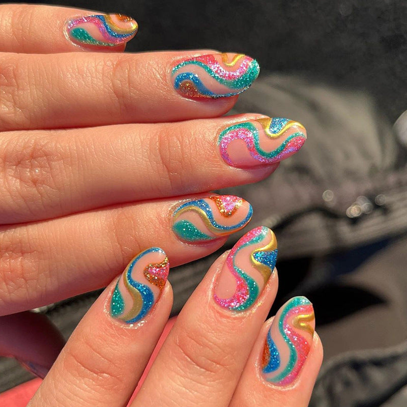 24pcs Shiny Acrylic Press On Almond Nail Tips