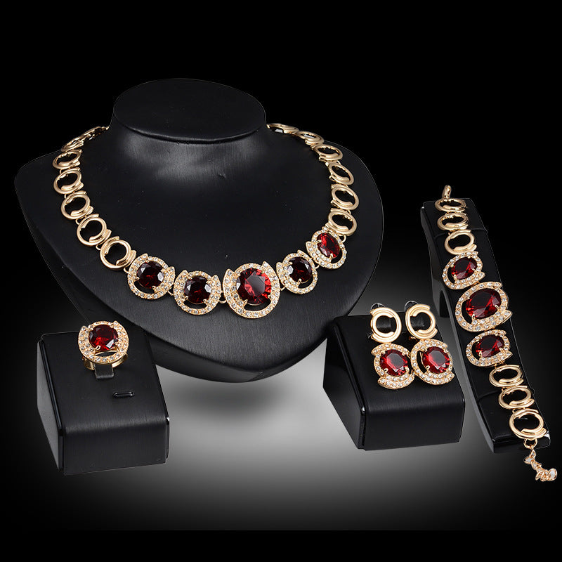 Blue Gem Bride Wedding Jewelry Set - 4-Piece Gold Accessories
