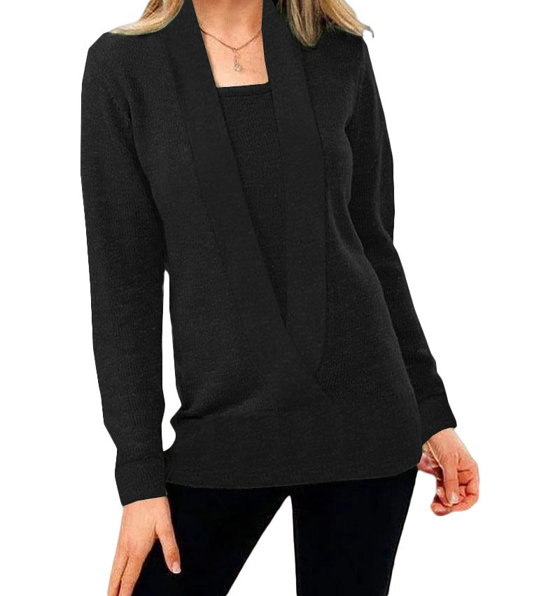 Women’s Knitted Solid Color Deep V-neck Sweater