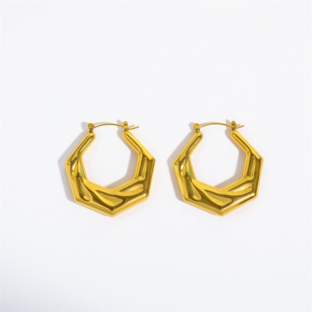 French Style Minimalist Bamboo Hoop Earrings in Titanium Steel