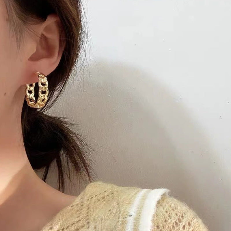 S925 Vintage Metal Hollow Chain Earrings Fashion