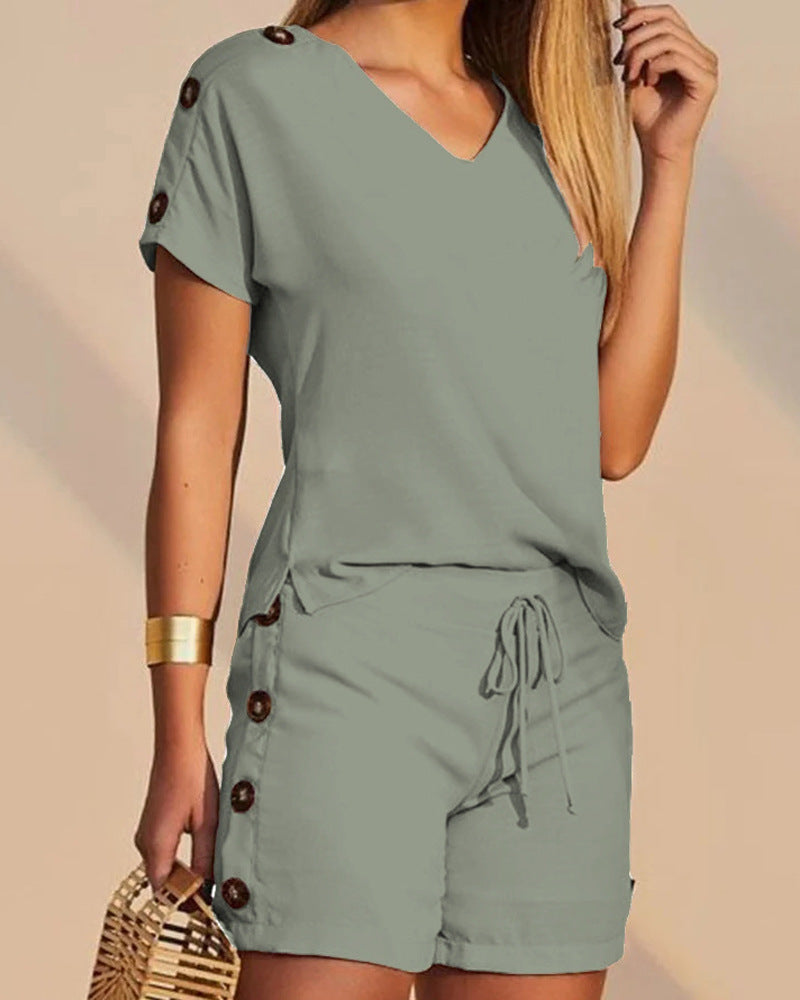 2023 Women's V-Neck Casual Two-Piece Set