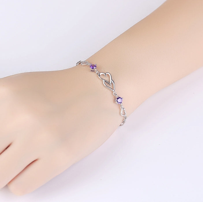 Double Heart Diamond Bracelet - Korean Fashion Jewelry