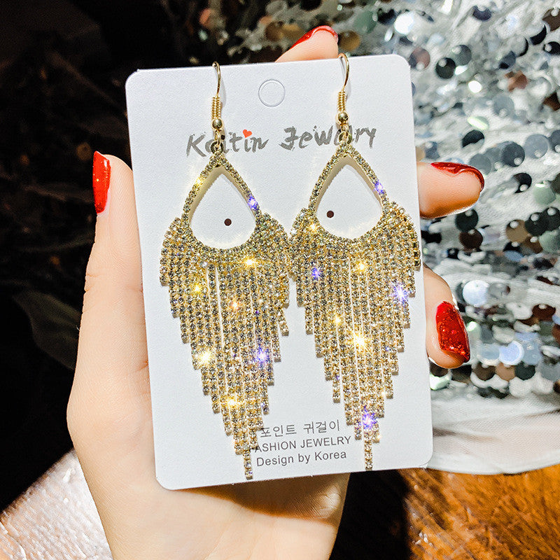 Long Rhinestone Tassel Earrings for Wholesale Fashion
