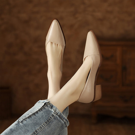 2023 Spring Women’s Low Heel Soft Leather Flats