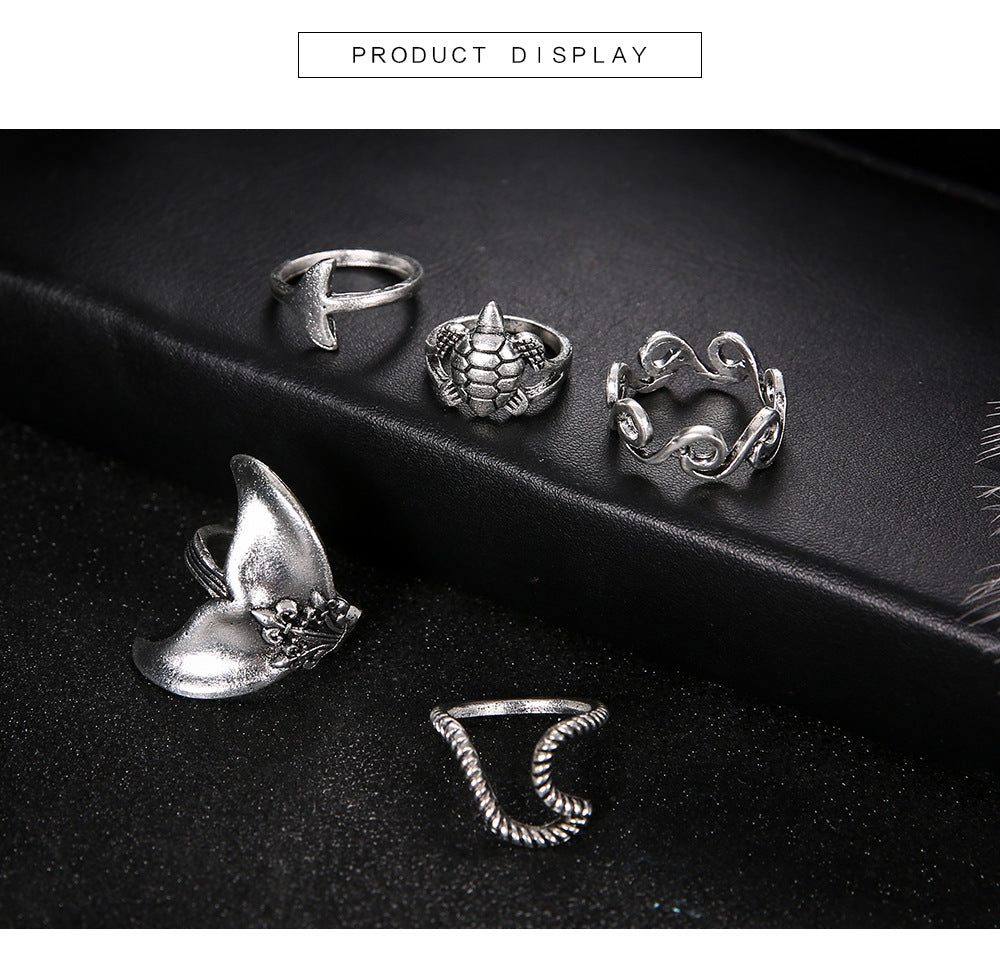 Bohemian Style Jewelry Set with Geometric Rings (5 Pieces)