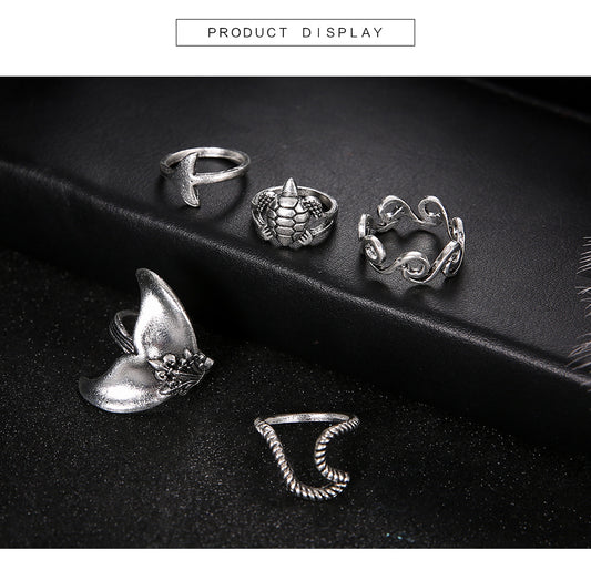 Bohemian Style Jewelry Set with Geometric Rings (5 Pieces)