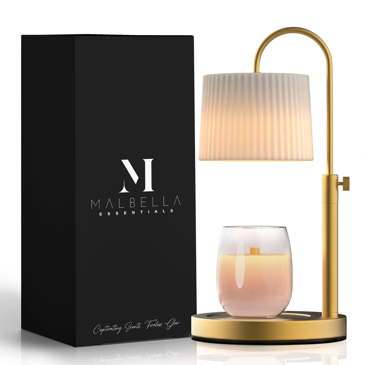 Malbella Essentials Glass Candle Warmer Lamp with Timer - Adjustable Height Candle Lamp Warmer with Timer (8H/4H/2H) Dimmer - Lamp Candle Warmer Melter - Ideal Gift fits Various Size Scented Candles