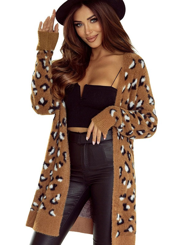 Women's Long Leopard Print Cardigan for Autumn/Winter