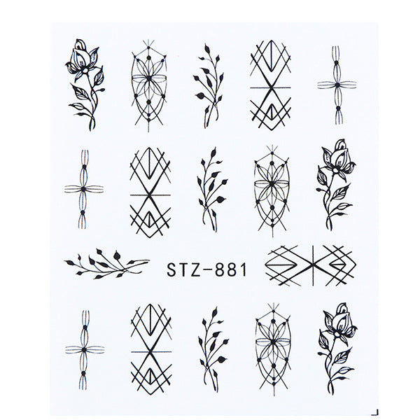 Nail Art Stickers - Black Line & Ink Petal Design