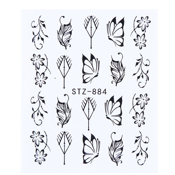 Nail Art Stickers - Black Line & Ink Petal Design