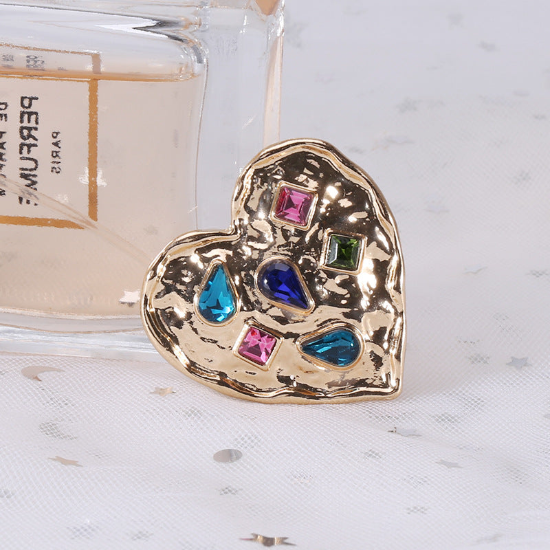 Fashion Vintage Heart Brooch with Rhinestone Pin