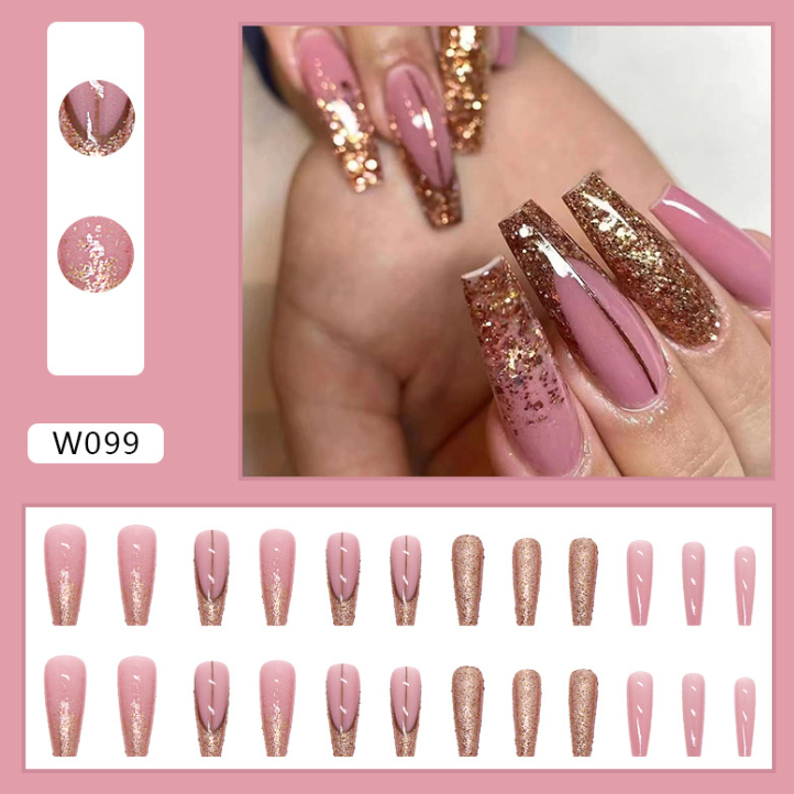 Ballerina Long Style Shiny Gold Wearable Nail Stickers