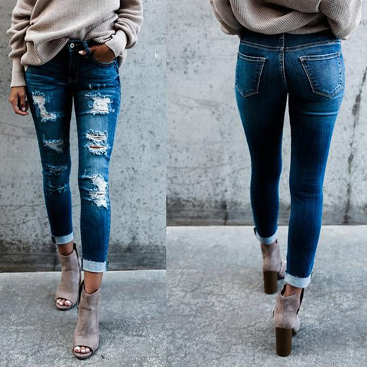 Frayed White Ripped Slim Fit Jeans