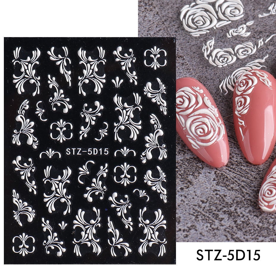 5D Stereo Carved Rose Nail Stickers