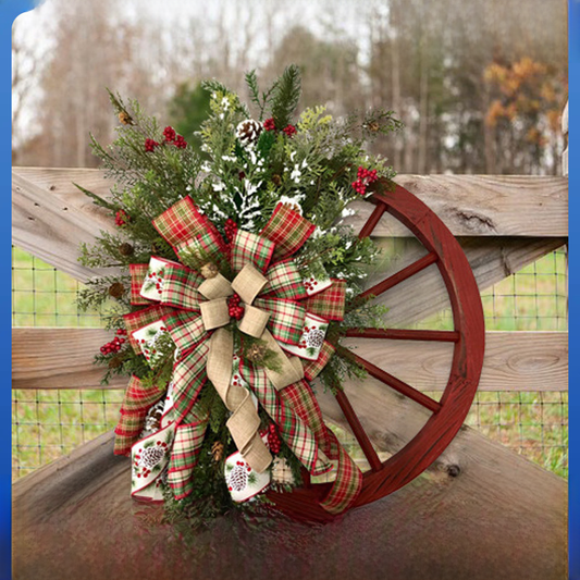 Wooden Christmas Wreath with Pinecones and Wheel Design