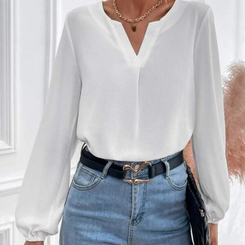 Fashionable Solid Color Loose Chiffon Long-sleeve Shirt