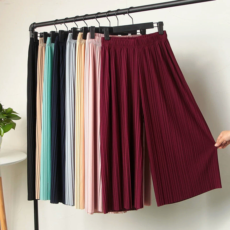 Women’s High-Waisted Pleated Wide-Leg Pants (Black)
