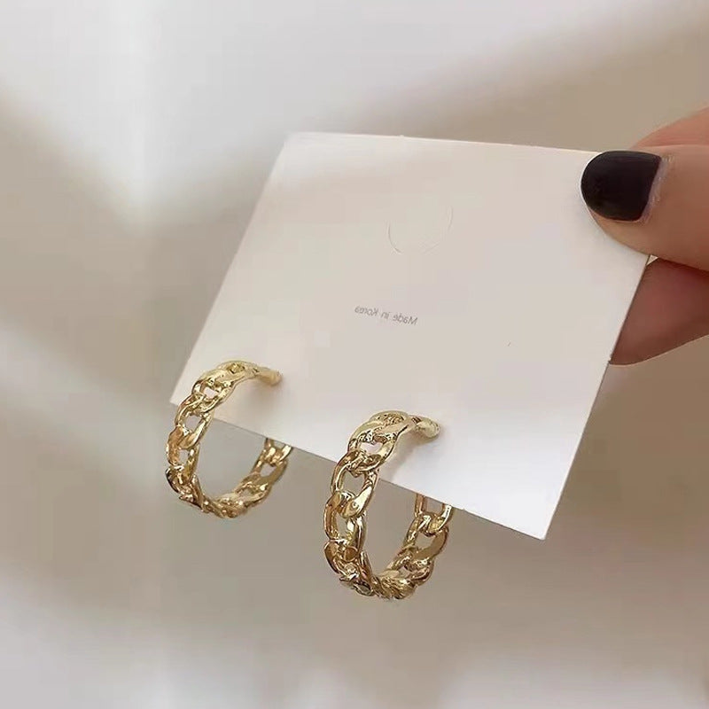 S925 Vintage Metal Hollow Chain Earrings Fashion
