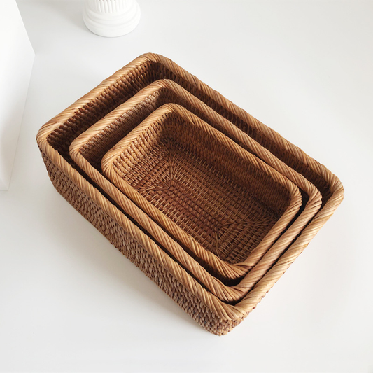 Handwoven Rattan Storage Basket for Snacks and Essentials