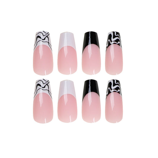 Black and White Patchwork French Manicure Nail Patches