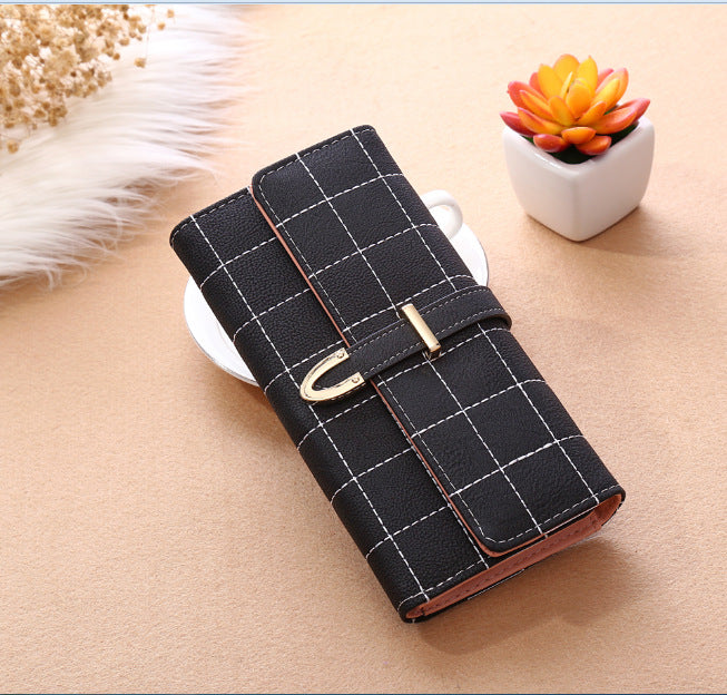Korean Style Long Wallet with Matte Diamond Pattern