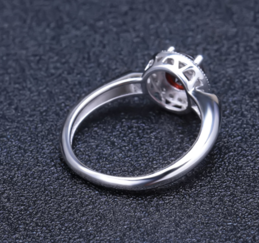 925 Silver Pomegranate Inlaid Ring