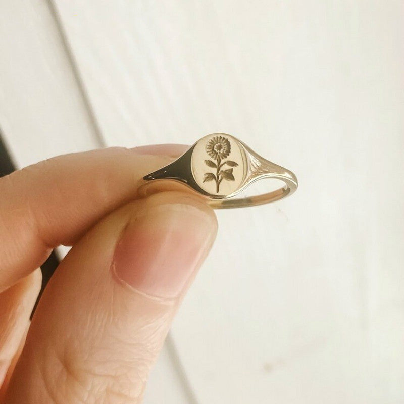 Creative Sunflower Print Ring Jewelry Design