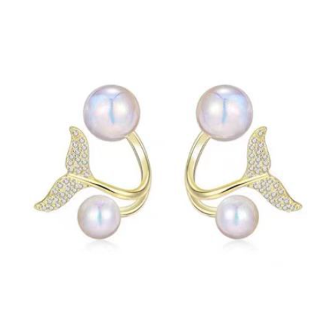 Zircon Fishtail Pearl Earrings for Women’s Leisure