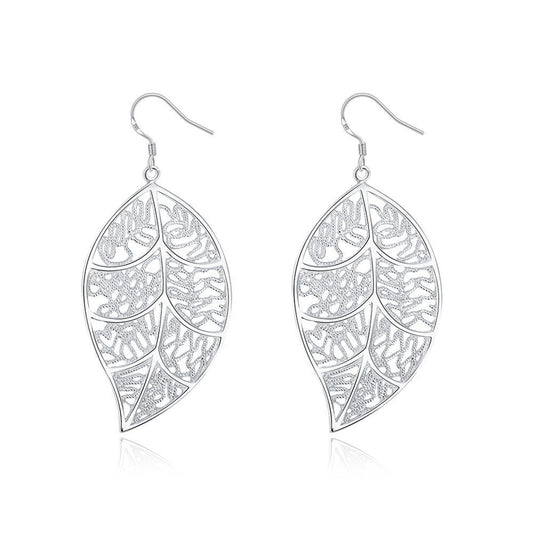 Silver Hollow Leaf Earrings