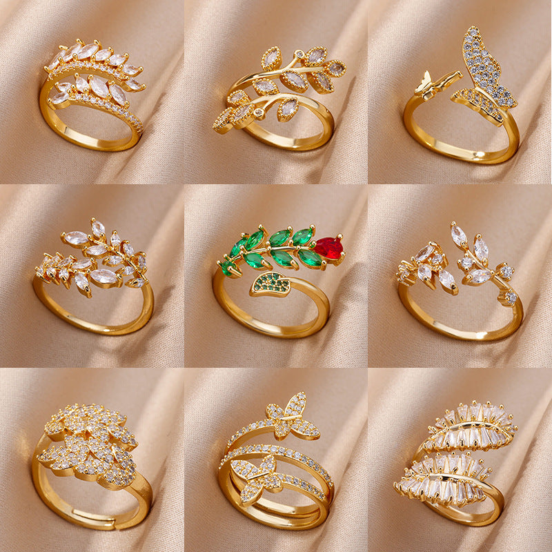 Minimalist Open Finger Ring with Zirconia Branch Design