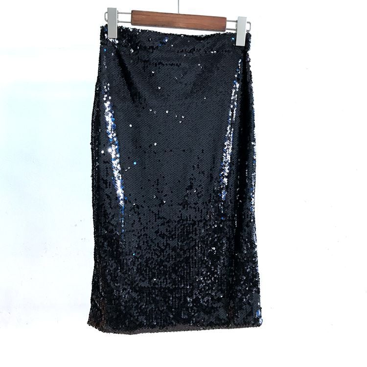 All-Matching Elastic Waist Women’s Sequined Mid Skirt